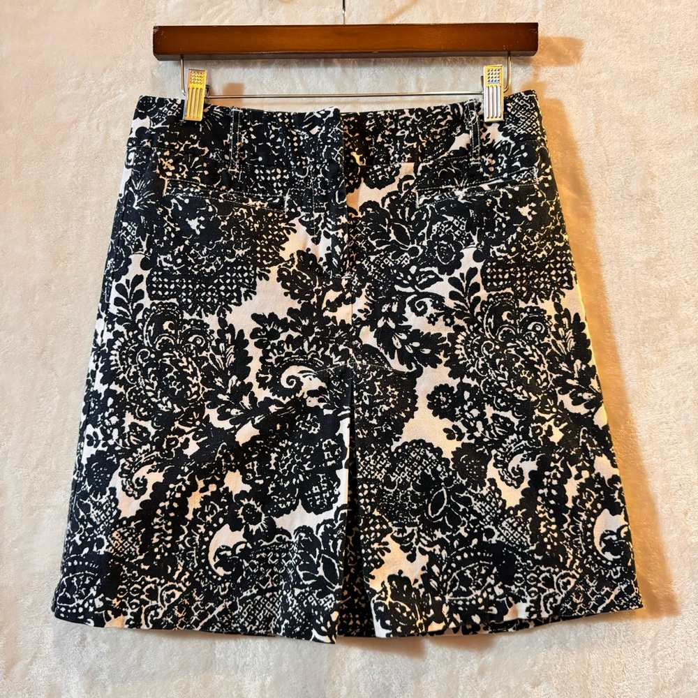 Talbots Black and White Floral A-Line Skirt